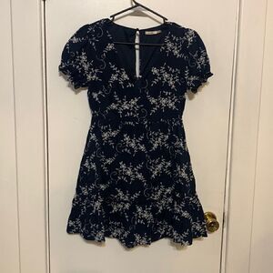 Francesca’s GUC navy blue and white embroidered low cut dress Size XS